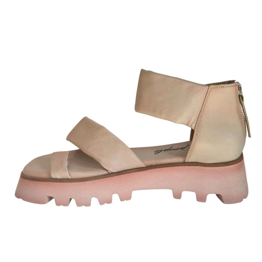 Free People Maddox Pink Leather Toe Ring Platform Lug Sole Sandals 0003627105 39
